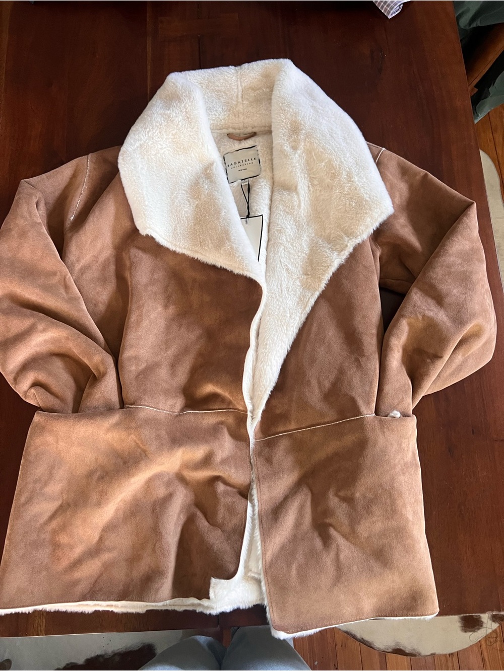 Women’s Faux Suede Faux Fur-lined Coatigan in Camel | NWT
